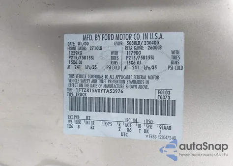 2000 Ford Ranger Xl/Xlt z USA, uszkodzony, nr VIN 1FTZR15V0YTA53976